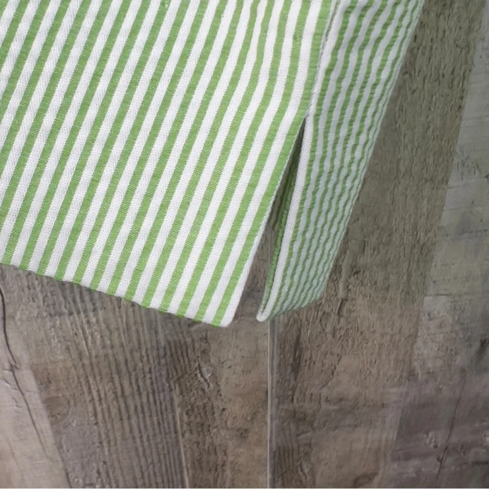 Talbots Size 20W Green/White Striped Cropped Pants Faux Back Pockets Belt Loops - Picture 7 of 14